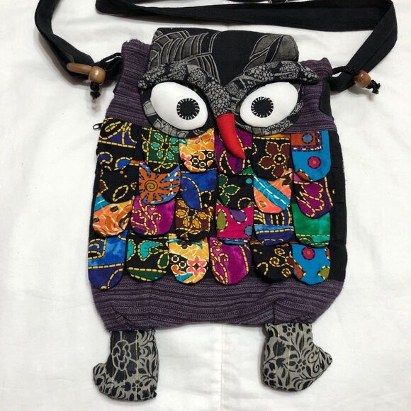 Womens Crossbody Patchwork Fabric Owl Purse - Picture 2 of 9